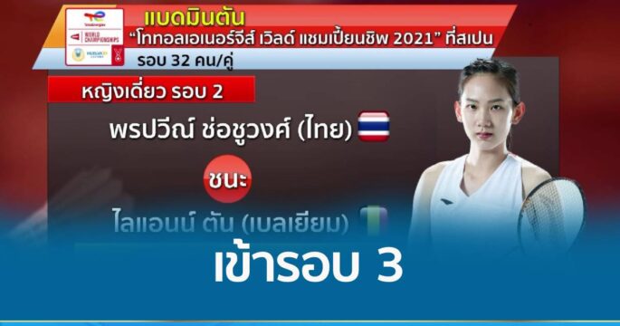 น้องหมิว เข้ารอบ 3 แบดฯ โททอลเอเนอร์จีส์ เวิลด์ แชมเปียนชิพ