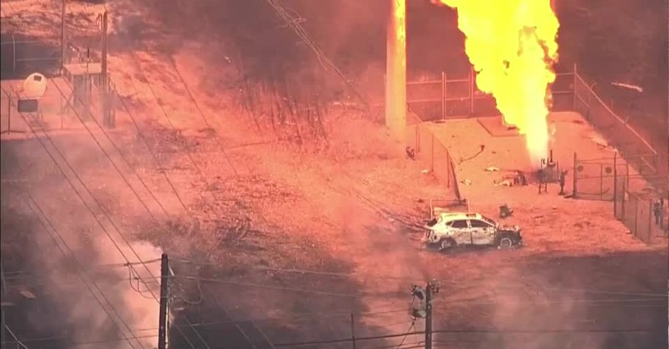 Aerials show massive pipeline fire in La Porte, Texas, evacuations underway