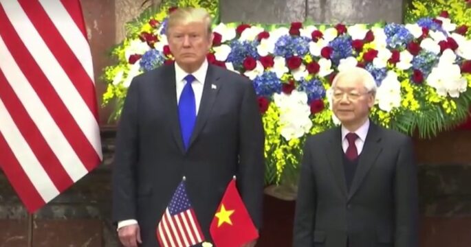 Trump and Nguyen Phu Trong in Vietnam in 2019