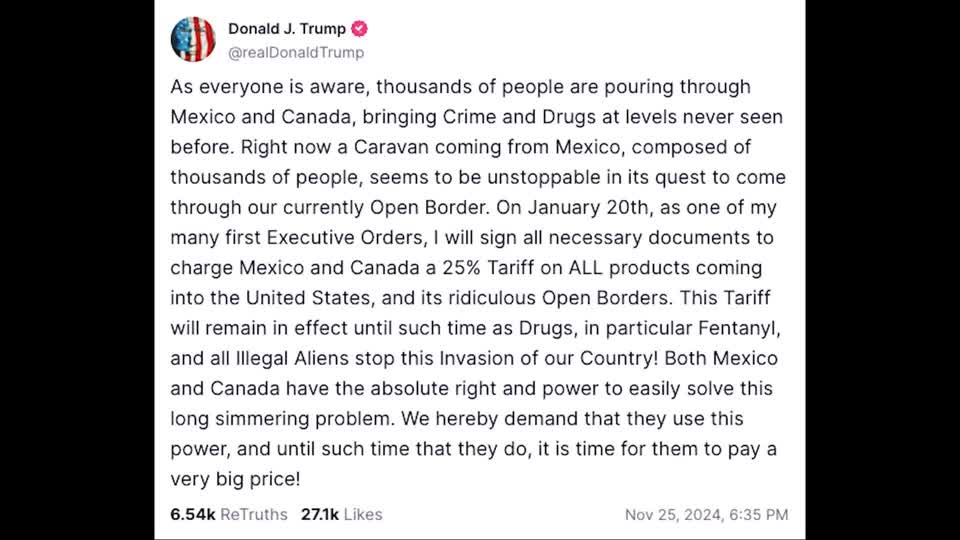 Trump pledges 25% tariffs on Canada and Mexico