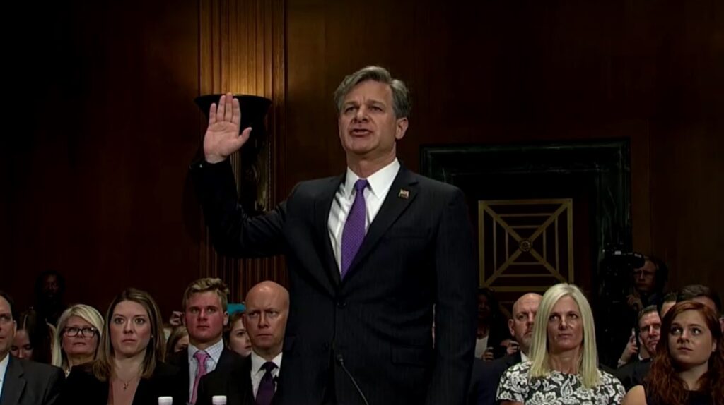 Christopher Wray, then u.s. president donald trump's nominee to head the fbi, taking oath