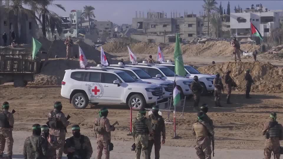 Red Cross vehicles arrive in Gaza's Khan Younis ahead of hostage release