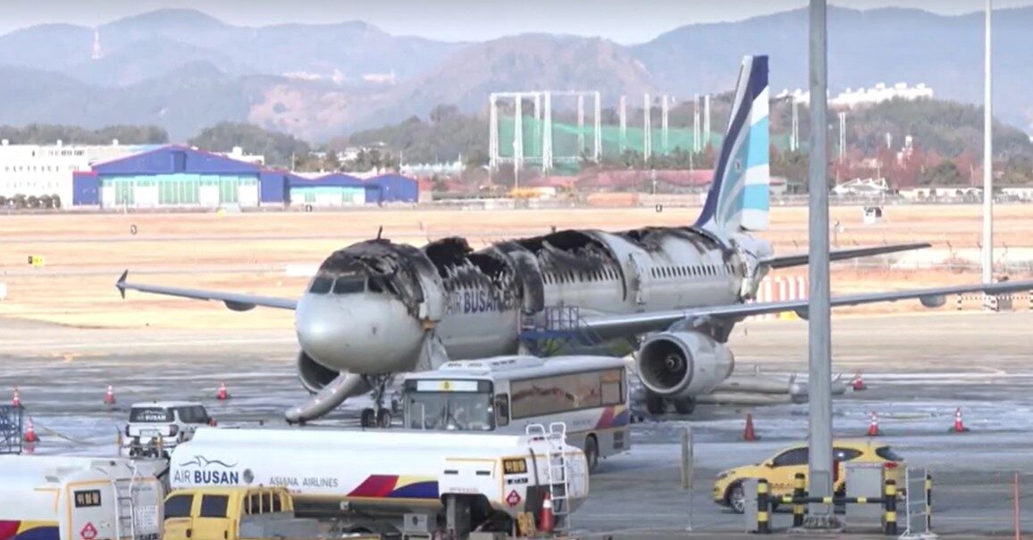 Air Pusan on fire at airport in South Korea