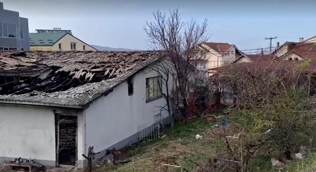 roof of burned nightclub in North Macedonia