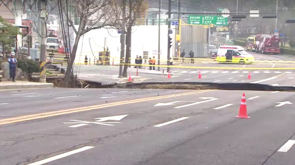 Twenty-metre deep sinkhole in South Korea kills motorcyclist