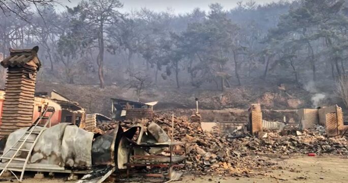 South Korea wildfire destroys historic temple