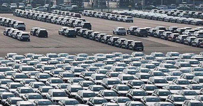 Cars parked at a port in South Korea