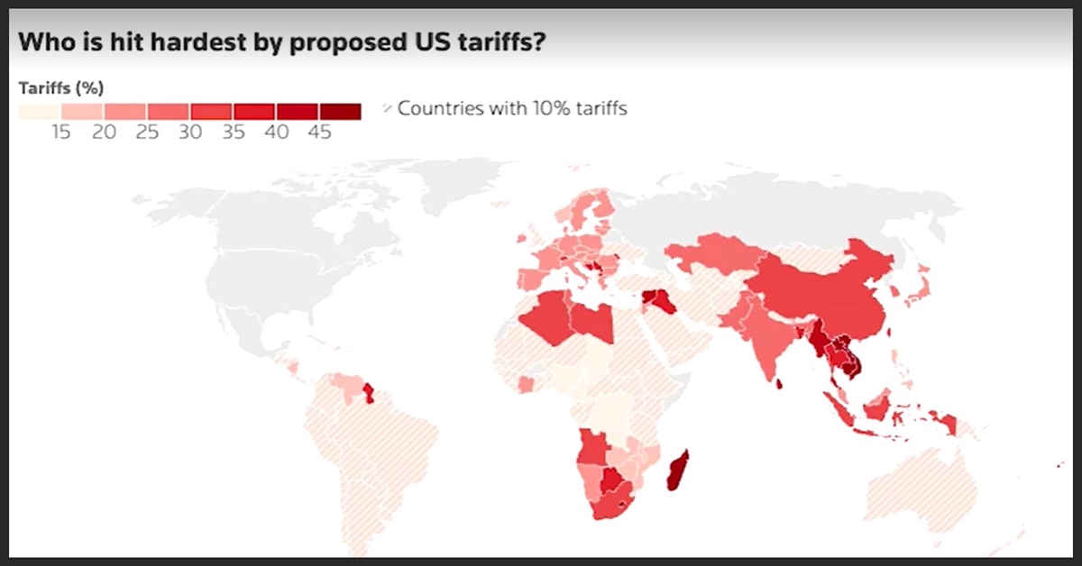 graphic of countries will be hit by US tariffs