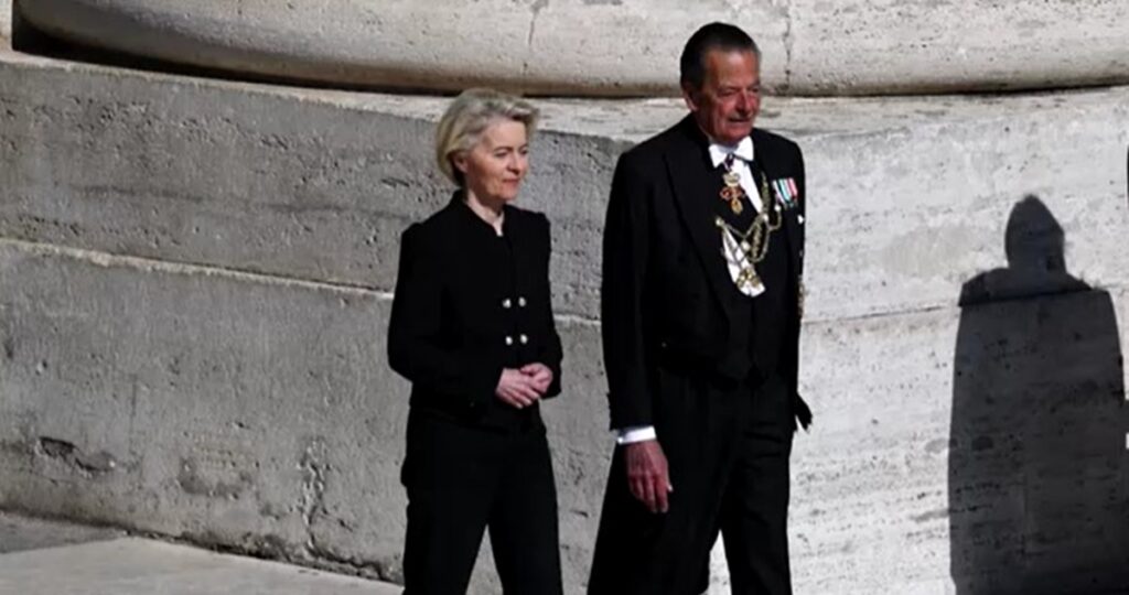 President of the European Commission Ursula von der Leyen at funeral mass of Pope Francis at Vatican