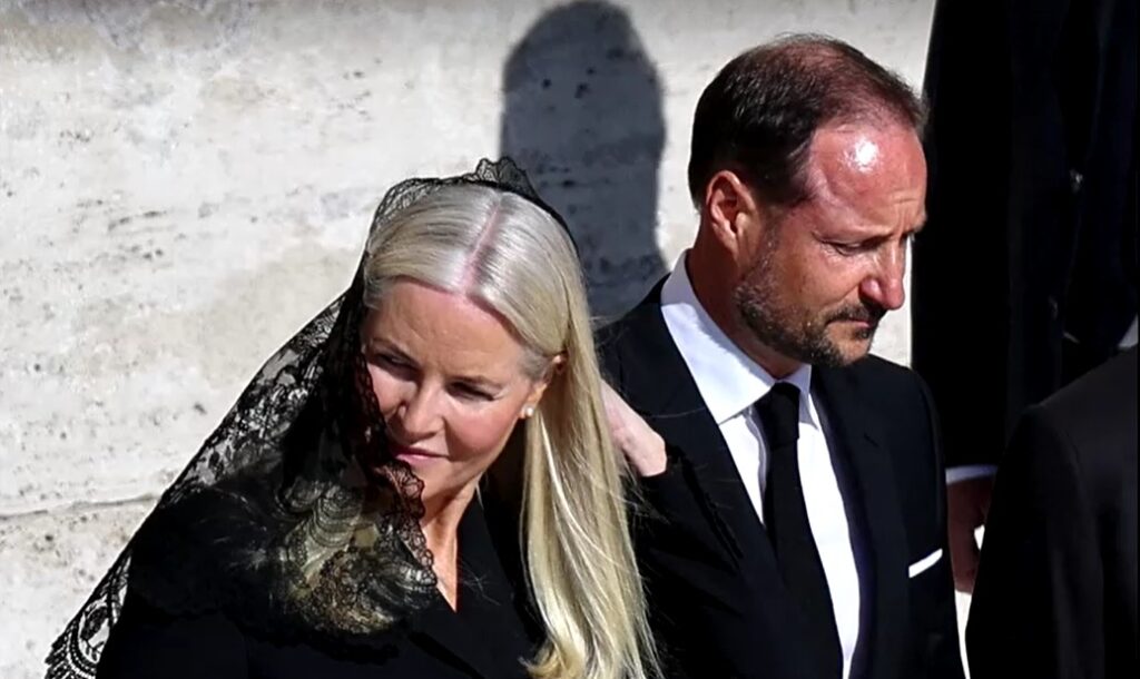 Norway's Crown Prince Haakon and Crown Princess Mette-Marit at funeral mass of Pope Francis at Vatican