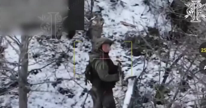 Drone shot of soldier believed by Ukrainian Military to be North Korean