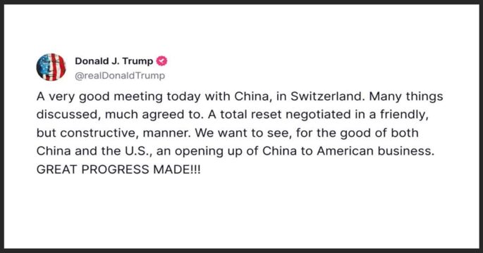 Trump hails China talks, says two sides negotiated 'total reset' in Geneva