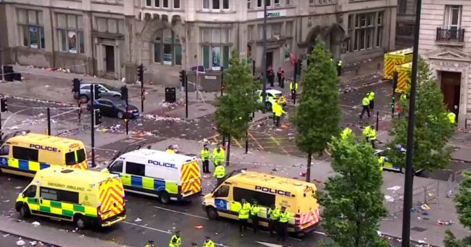 Emergency crew responds to reports car hit pedestrians during Liverpool title parade