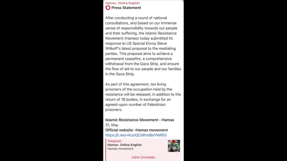 Hamas says it has submitted response on Witkoff's Gaza ceasefire proposal to mediators