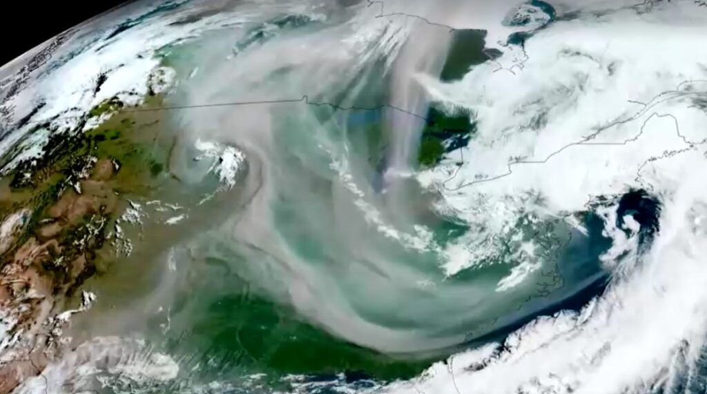 Satellite imagery shows smoke from Canada wildfires above Eastern U.S.