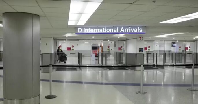 Arrival hall at Miami International Airport after Trump's travel ban order takes effect