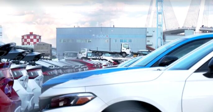cars waiting for export in China