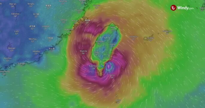 Weather map shows Typhoon Podul approaching Taiwan