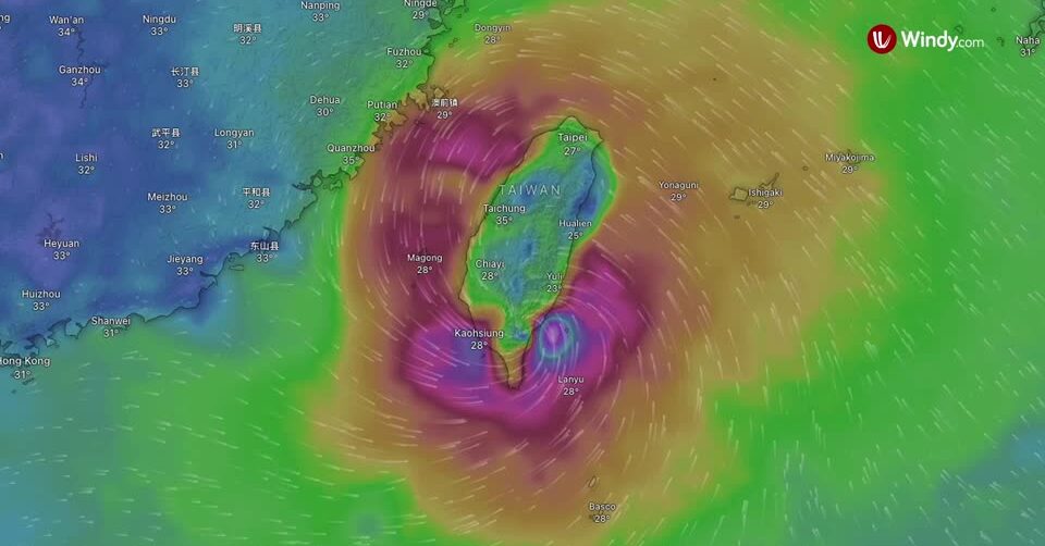 Weather map shows Typhoon Podul approaching Taiwan