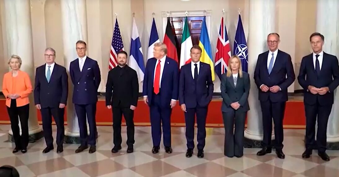 Group photo of Zelenskiy meeting Trump and European allies in White House