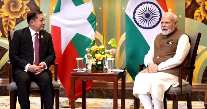 Myanmar Leader Min Aung Hlaing talks with India PM Narendra Modi