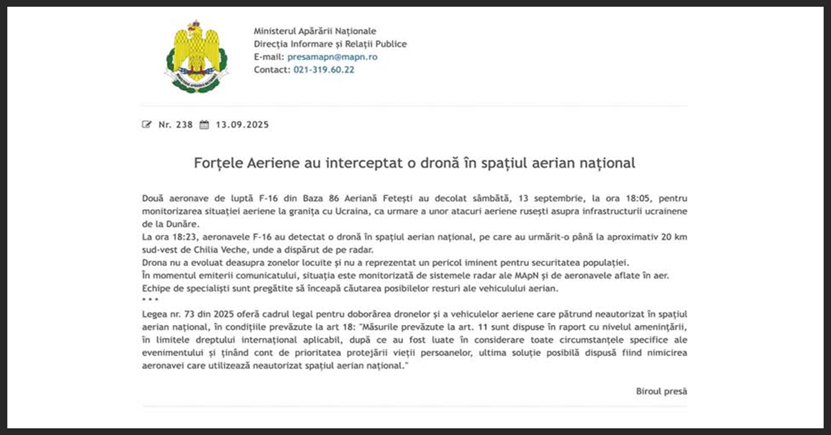 Drone breaches Romanian airspace during Russian attack on neighboring Ukraine