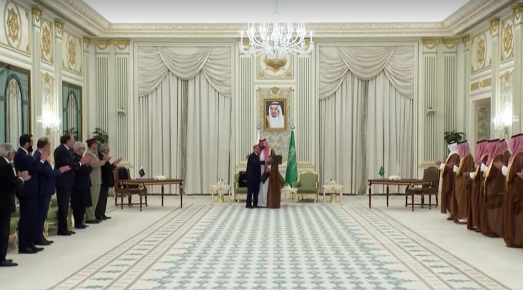 Pakistan PM embraces Saudi Crown Prince after mutual defense pact signed